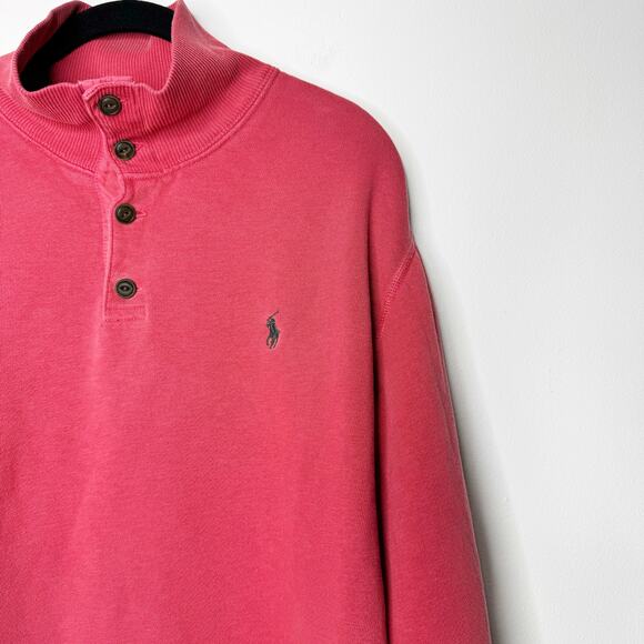 Polo Ralph Lauren Fleece Lined Mock Neck Henley Sweatshirt Red Men’s Large - Picture 3 of 7